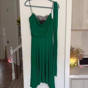 Diane Von Furstenberg Emerald Green Midi Dress with Black Lace